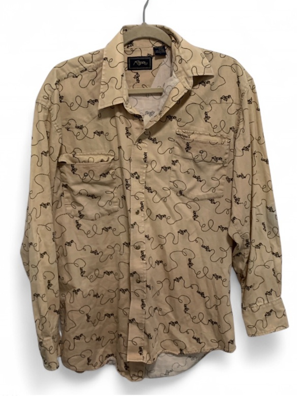 Roper Beige Logo Lasso Print Long Sleeve Button-Down Shirt